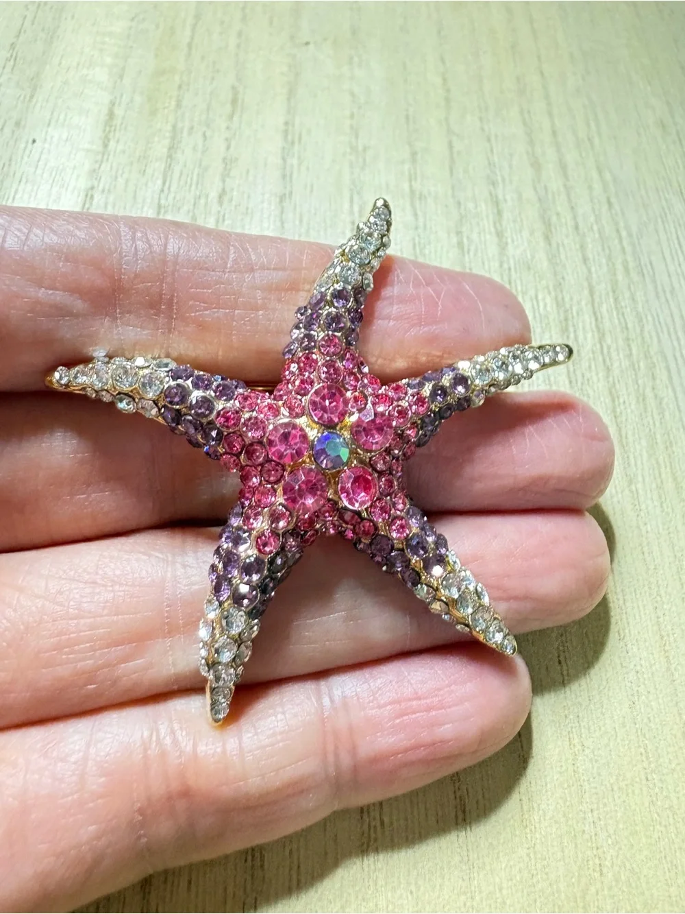 Rhinestone Starfish Brooch in Pink, Purple & Clear